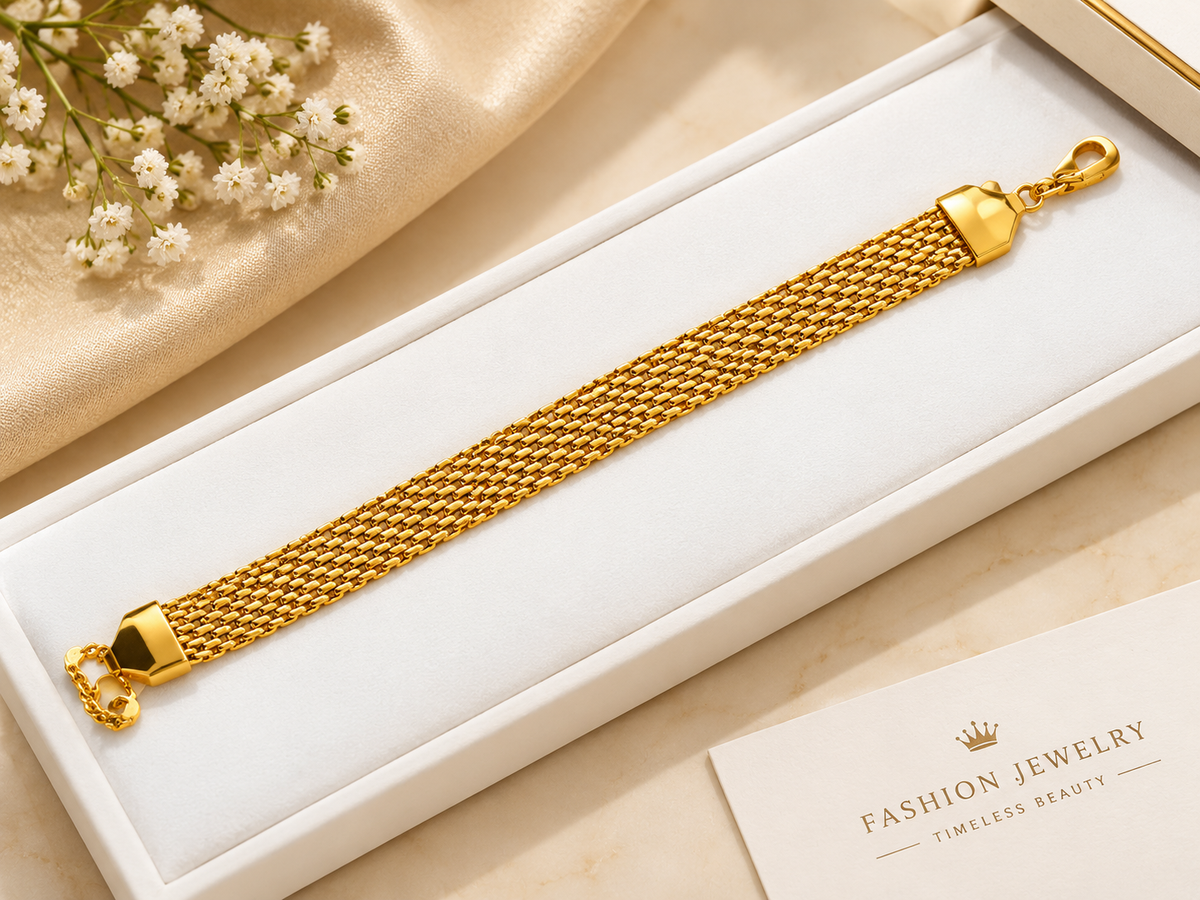 FQ LUXE Gold Woven Chain Bracelet – Elegant Stainless Steel Bracelet